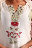 White-Red Chanderi Straight Line Kurta