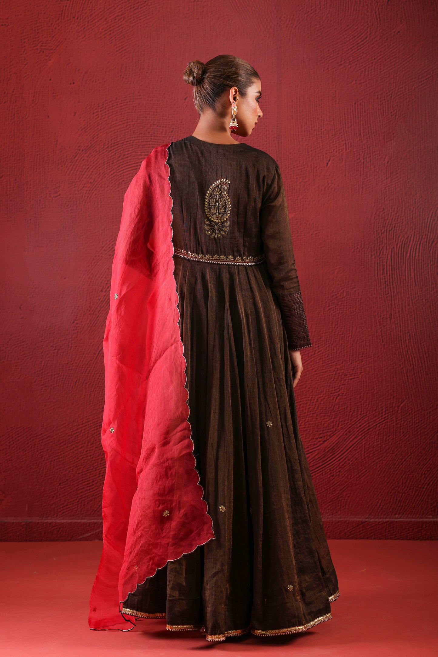 Black Brownish Zari Anarkali Suit