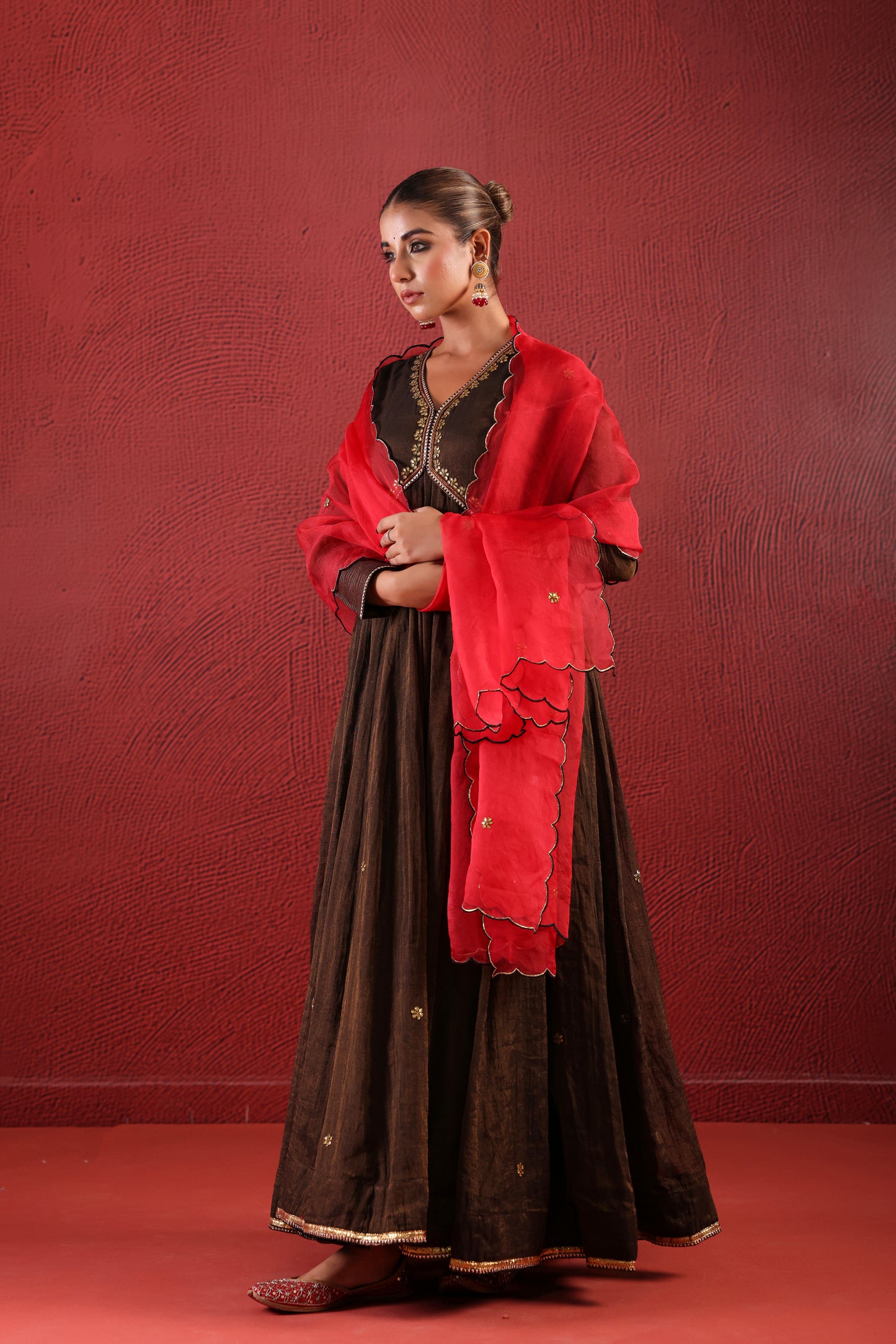 Black Brownish Zari Anarkali Suit