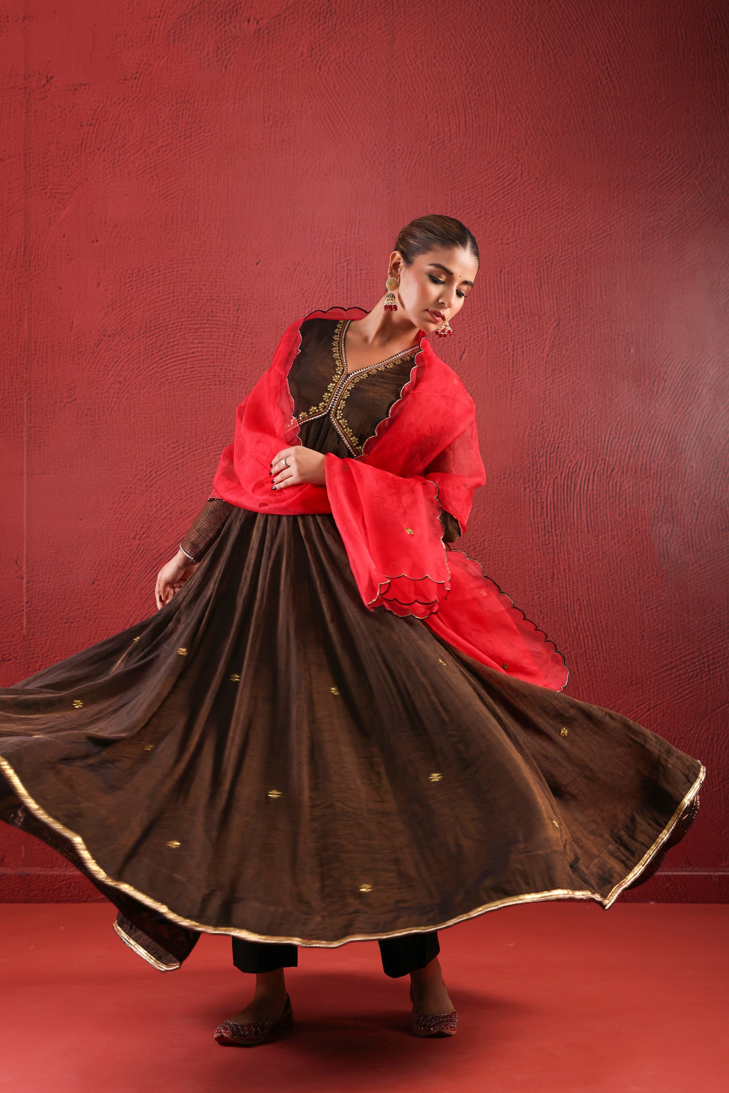 Black Brownish Zari Anarkali Suit