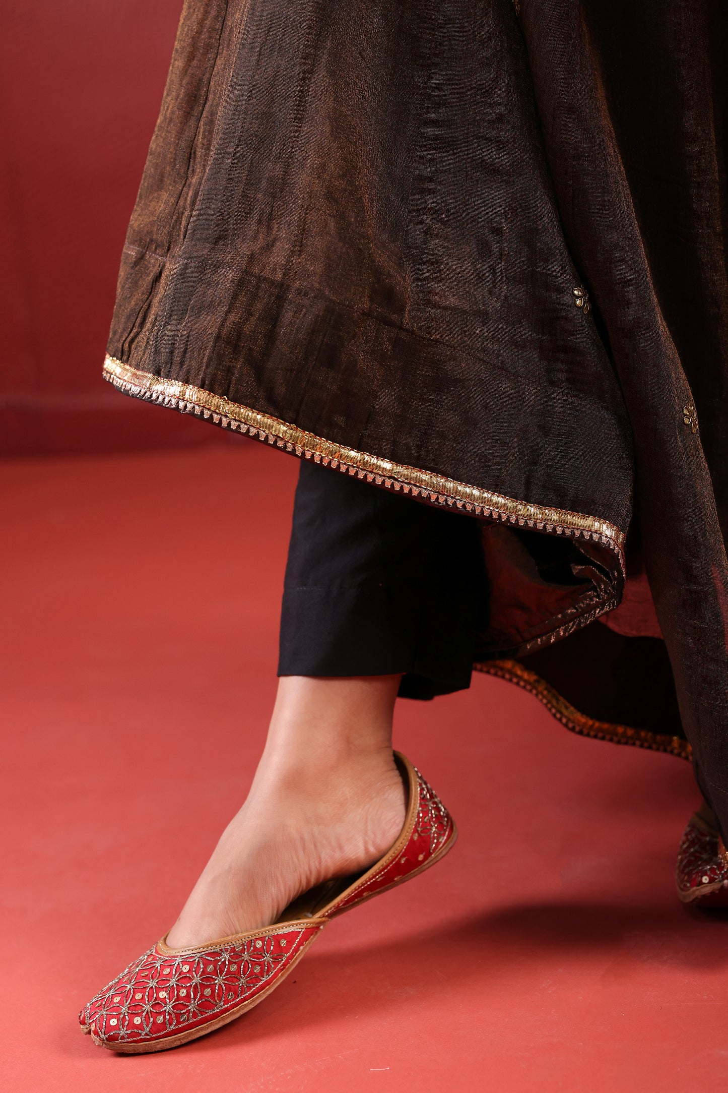 Black Brownish Zari Anarkali Suit