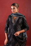 BLACK CHANDARI STRAIGHT LINE KURTA SET