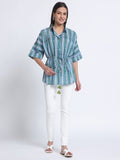 Blue-Green Hand Block Print Kaftan Style Shirt