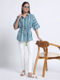 Blue-Green Hand Block Print Kaftan Style Shirt