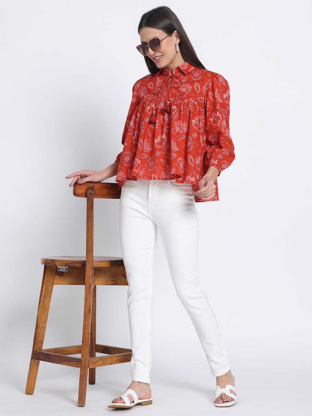 Orange Printed Short Kurta