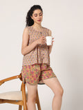 MUSTARD HAND BLOCK PRINTED SHORTS NIGHT SUIT