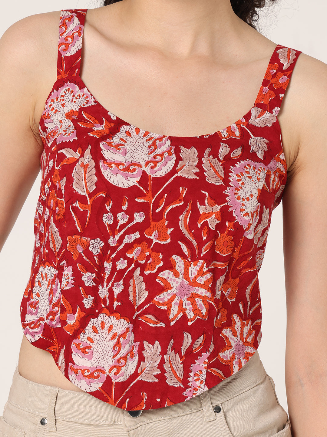 RED HAND BLOCK PRINTED CORSET TOP