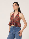 MAROON HAND BLOCK PRINTED CROP TOP