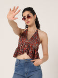 MAROON HAND BLOCK PRINTED CROP TOP