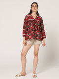 RED HAND BLOCK PRINTED TOP