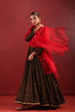Black Brownish Zari Anarkali Suit
