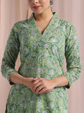 Sea green block print kurta set