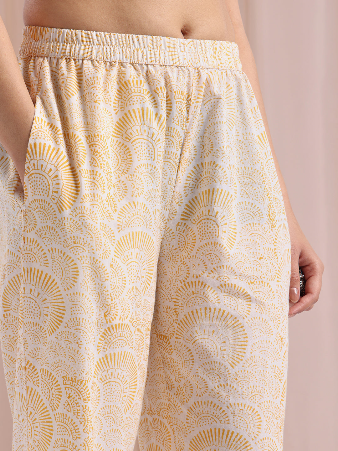 Yellow-White block print kurta set