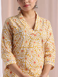 Yellow-White block print kurta set