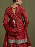 Red block print sharara set