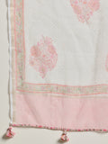 White- Pink boota print suit with kota doriya dupatta