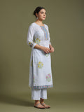 White-Blue boota print suit with Kota doriya duptta