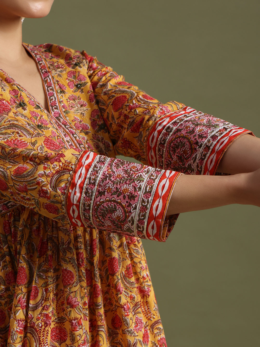 Yellow block print sharara set