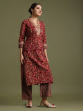 Red block print suit with Kota doriya duptta