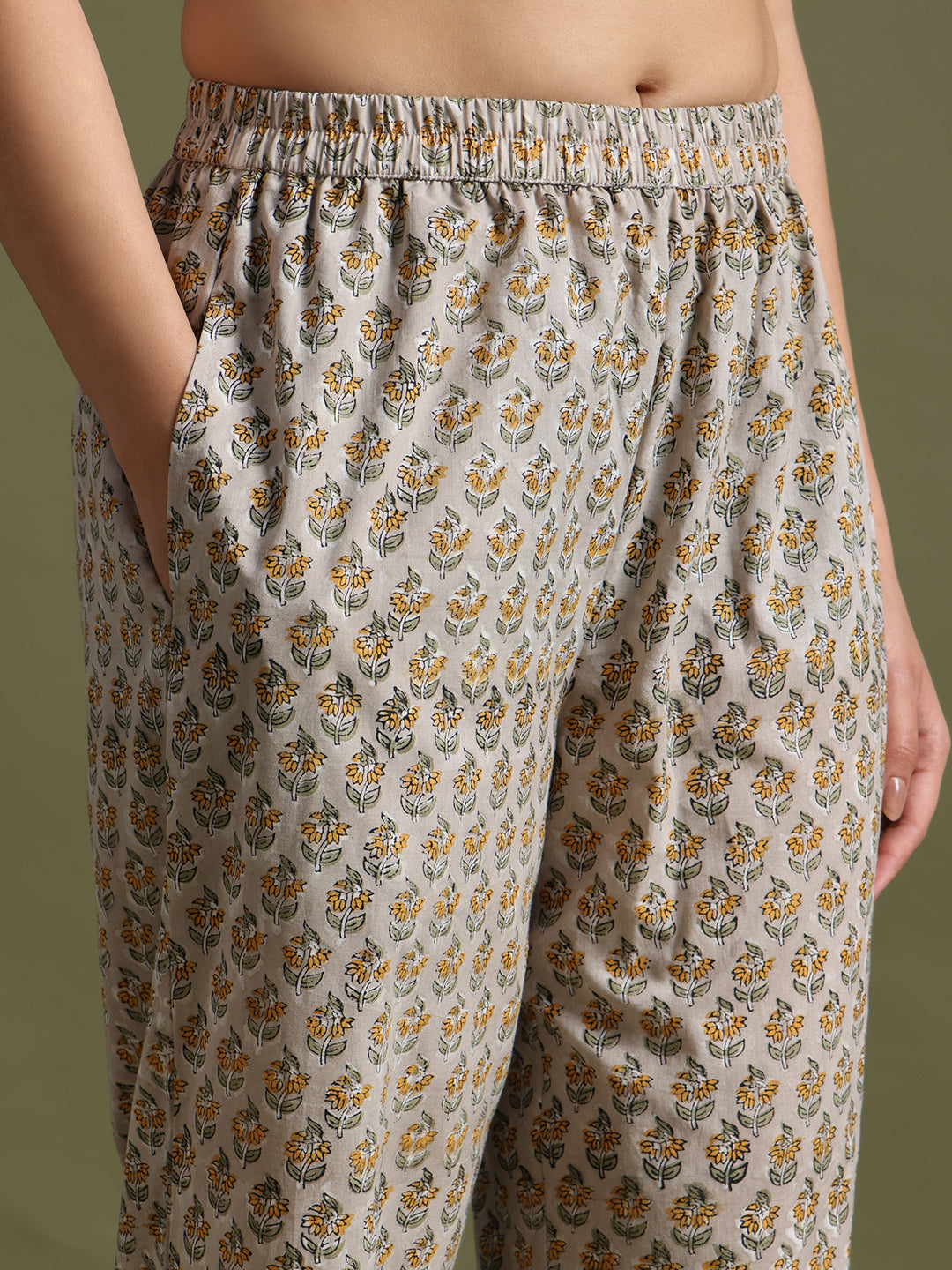 Grey hand block printed kurta set