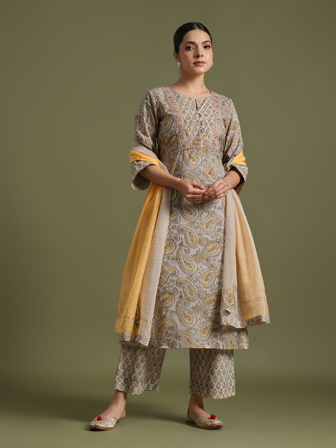 Grey hand block printed kurta set