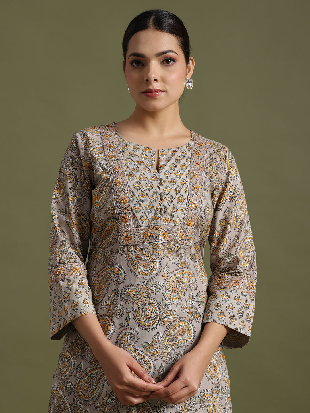 Grey hand block printed kurta set