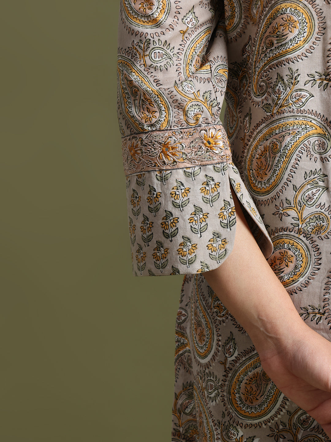 Grey hand block printed kurta set