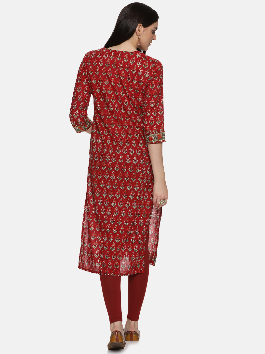 RED BLOCK PRINT STRAIGHT KURTA