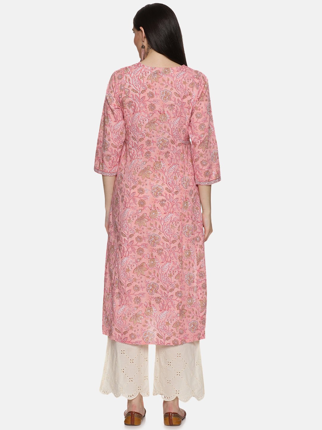 PINK BLOCK PRINT PRINCESS LINE KURTA