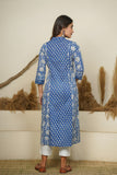 BLUE HAND BLOCK PRINTED PRINCESS LINE KURTA