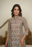SEA GREEN HAND BLOCK PRINTED PRINCESS LINE KURTA