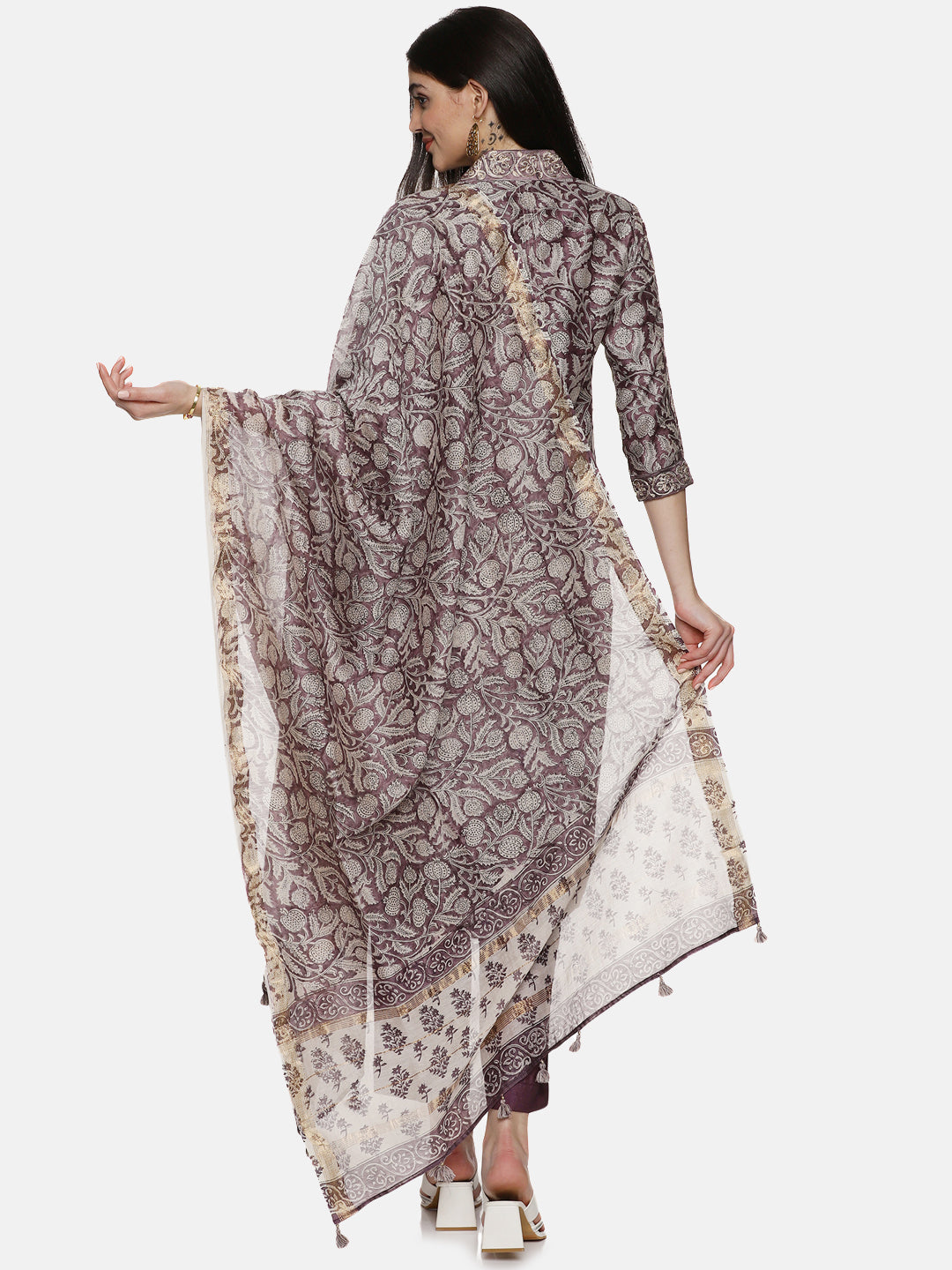 PURPLE BLOCK PRINT KURTA SET IN CHANDERI