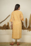 YELLOW HAND BLOCK PRINTED PRINCESS LINE KURTA