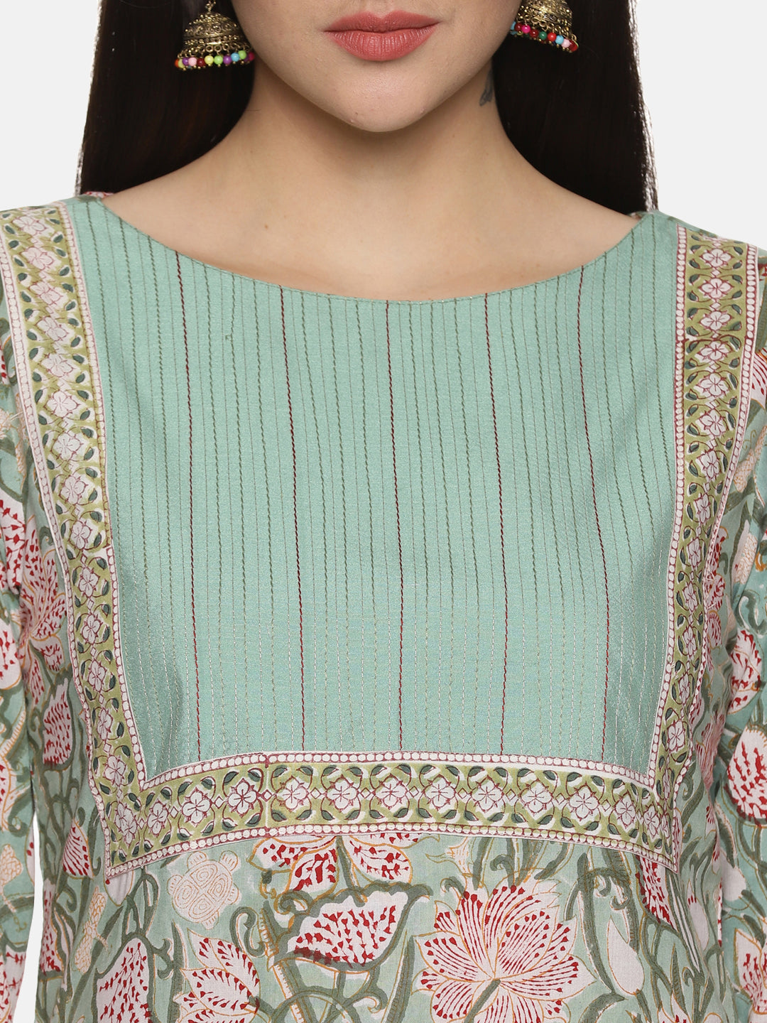SEA GREEN STRAIGHT BLOCK PRINT KURTA