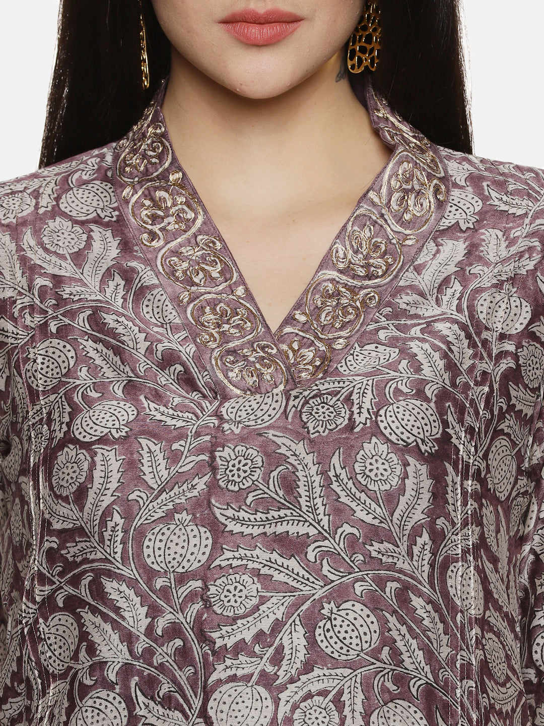 PURPLE BLOCK PRINT KURTA SET IN CHANDERI