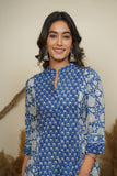 BLUE HAND BLOCK PRINTED PRINCESS LINE KURTA