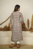 SEA GREEN HAND BLOCK PRINTED PRINCESS LINE KURTA