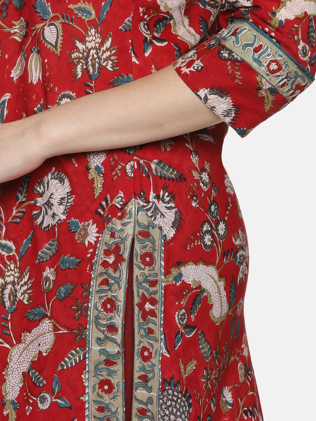 RED A LINE BLOCK PRINT KURTA