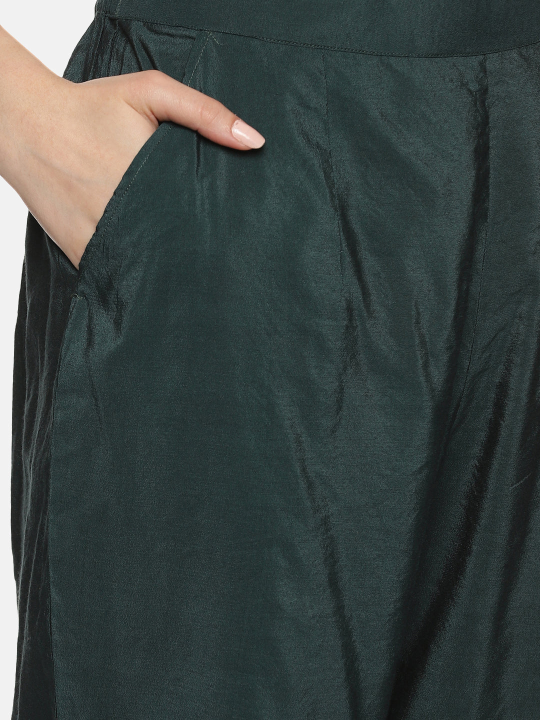 GREEN AJRAK BLOCK PRINT KURTA SET IN CHANDERI