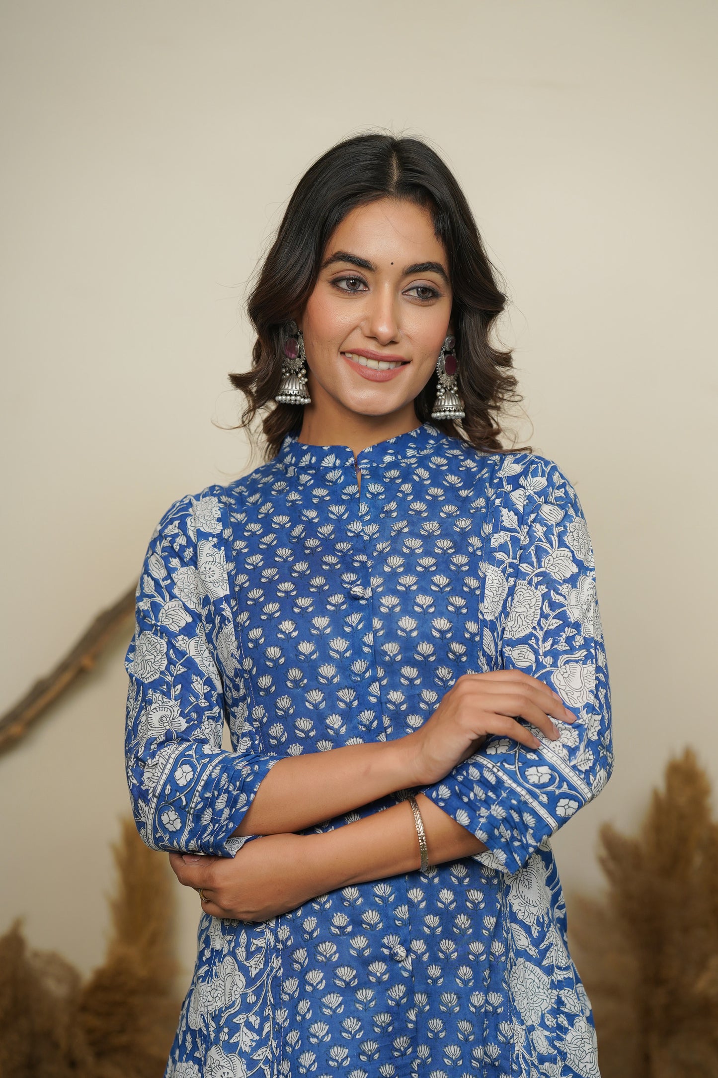 BLUE HAND BLOCK PRINTED PRINCESS LINE KURTA