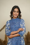 BLUE HAND BLOCK PRINTED PRINCESS LINE KURTA