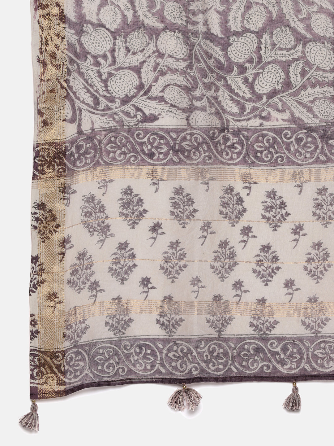 PURPLE BLOCK PRINT KURTA SET IN CHANDERI