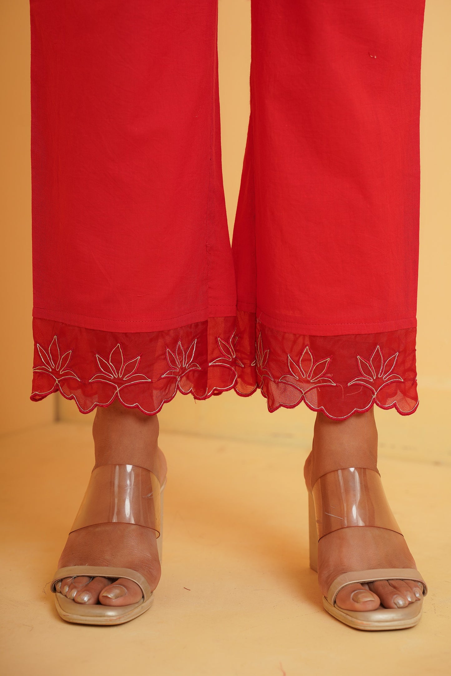 RED FLORAL BLOCK PRINT GATHER ANARKALI KURTA SET