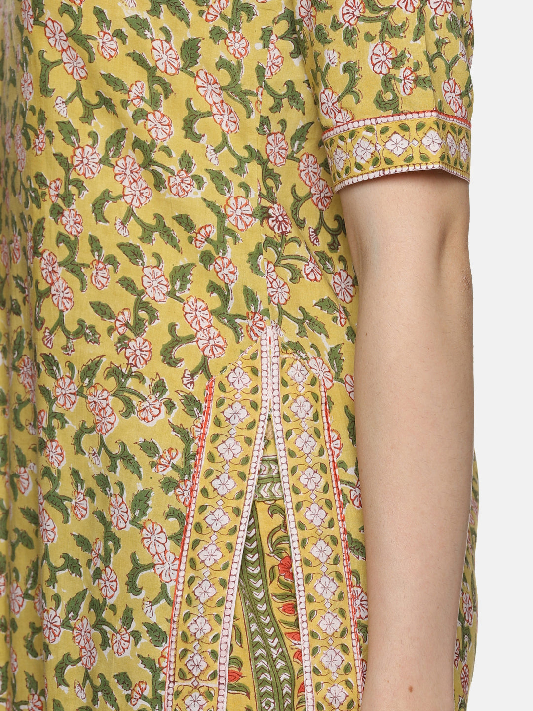 LEMON YELLOW FLORAL PRINT KURTA PLAZZO SET