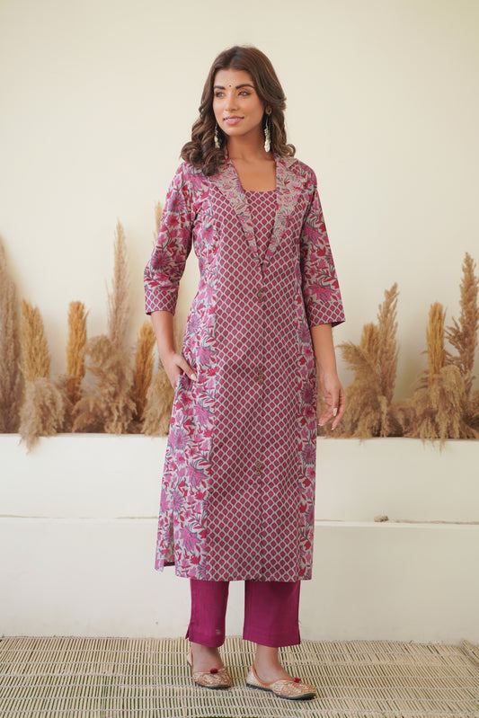 PURPLE PRINCESS CUT COLLARED KURTA