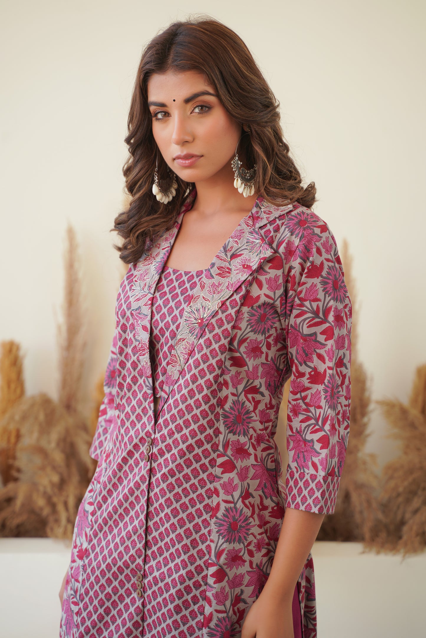 PURPLE PRINCESS CUT COLLARED KURTA
