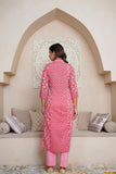 PINK HAND BLOCK PRINTED PRINCESSS LINE KURTA