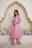 LIGHT PINK HAND BLOCK PRINTED PRINCESS LINE KURTA