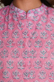 LIGHT PINK HAND BLOCK PRINTED PRINCESS LINE KURTA