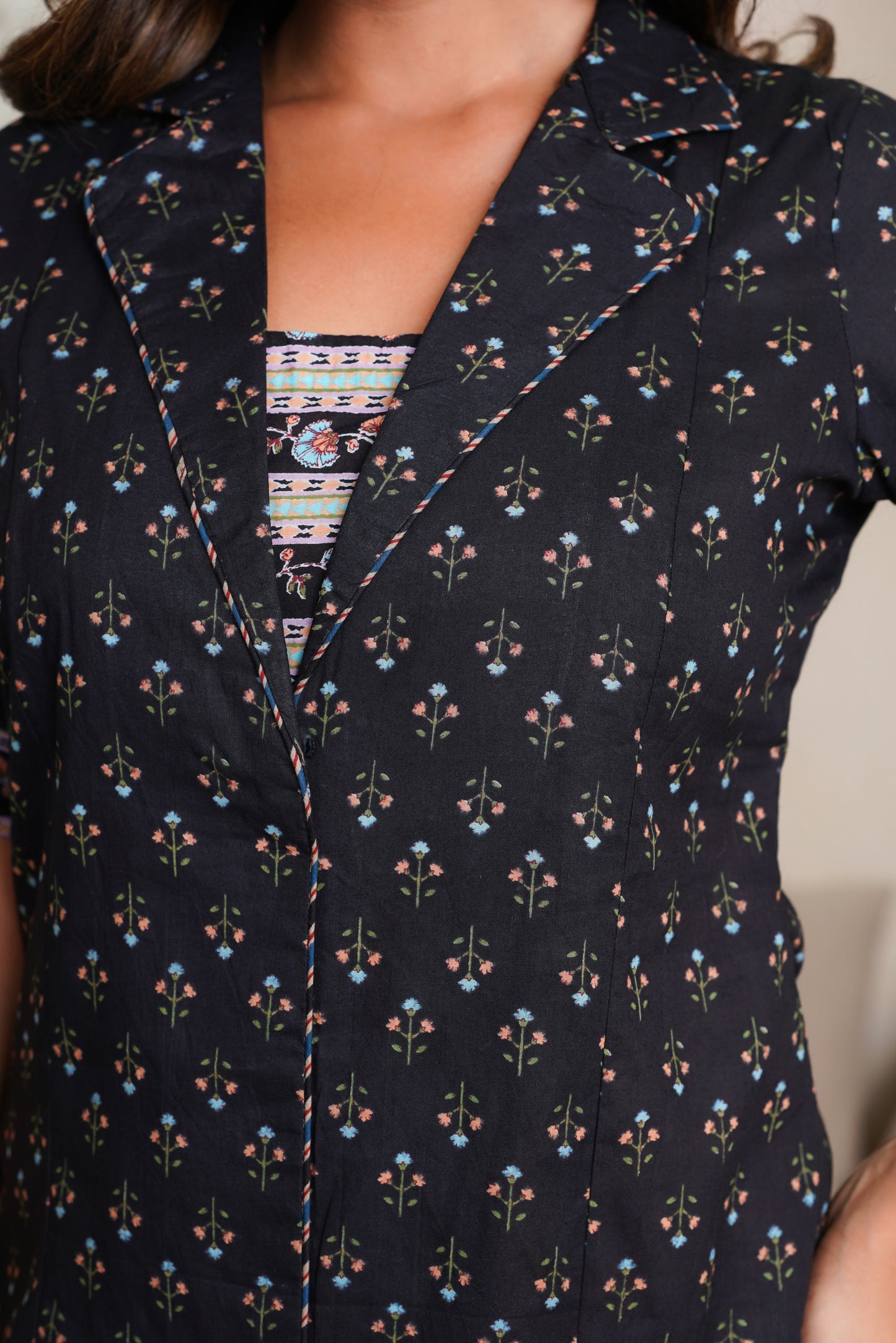 PRINTED BLACK COLLAR KURTAWITH PRINTED PLAZO